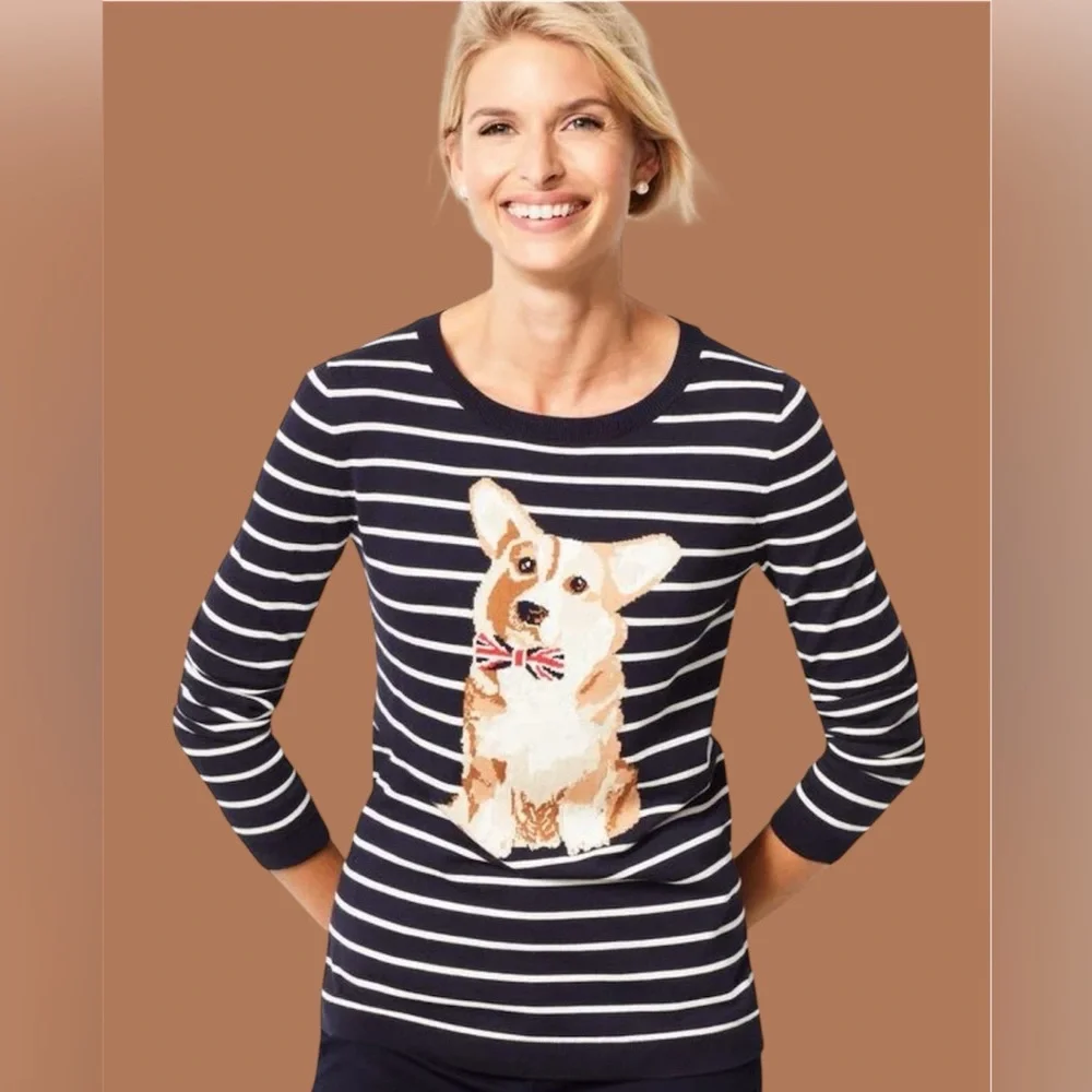 Talbot's Women's Striped Corgi LS Sweater Crewneck | Navy & White | X-Large - Picture 1 of 6